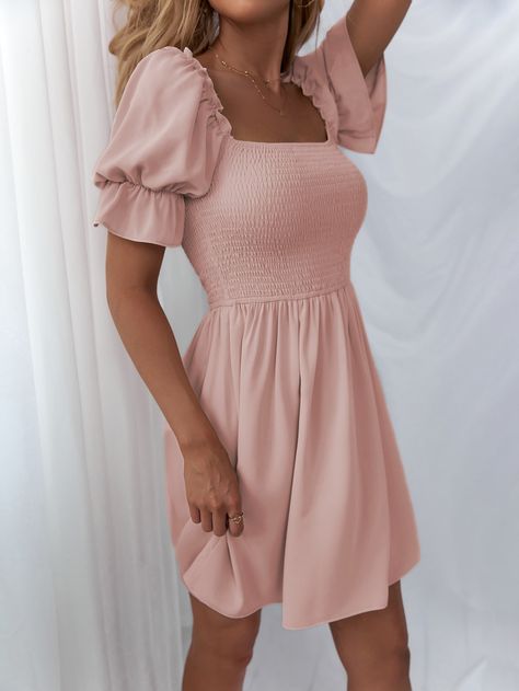 Baby Pink Boho  Short Sleeve Polyester Plain A Line  Slight Stretch Summer Women Dresses Sundress Casual, Boutique Wholesale, Belle Silhouette, Sweaters Women, Women Hoodies, Clothing Wholesale, Beautiful Figure, Women Sweaters, Solid Color Dress