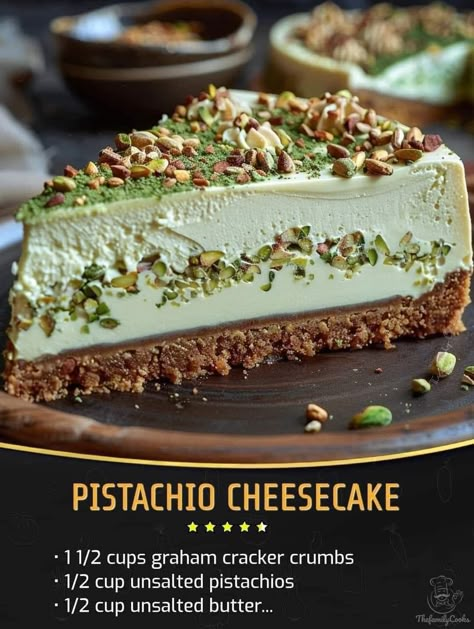 Pistachio Cheesecake, Pistachio Recipes, Pistachio Cream, Jamie Oliver Recipes, Graham Cracker Crumbs, Graham Cracker, Food Cakes, Granulated Sugar, Cheesecake Recipes