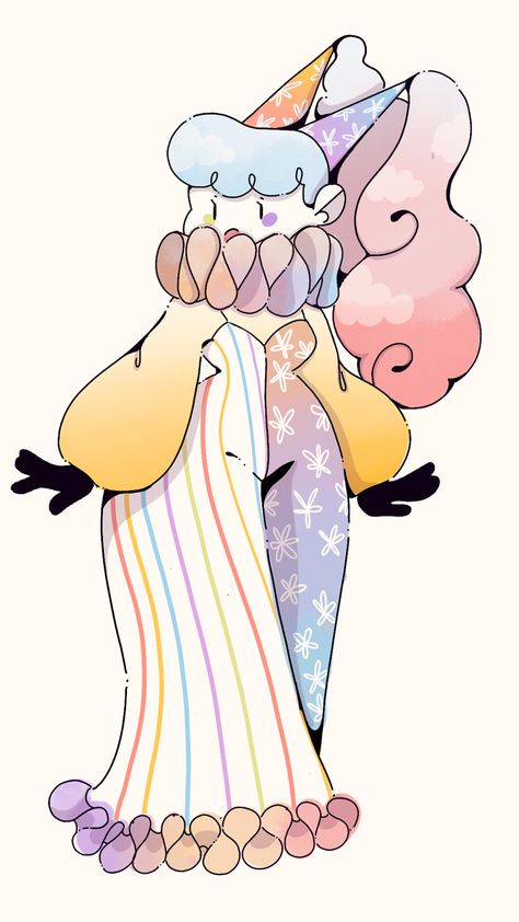 Cute Circus Aesthetic, Circus Colour Palette, Plushie Pose Reference, Clown Oc Ideas, Clown Character Art, Clown Art Aesthetic, Cute Clown Oc, Clowns Wallpaper, Pierott Clown