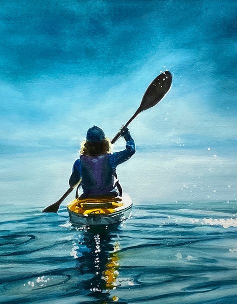 Kayak Painting Ideas, Rowing Painting, Kayaking Pictures, Kayak Art, Kayak Adventures, Curious Creatures, Watercolor Paintings Easy, Sea Kayaking, The Mist