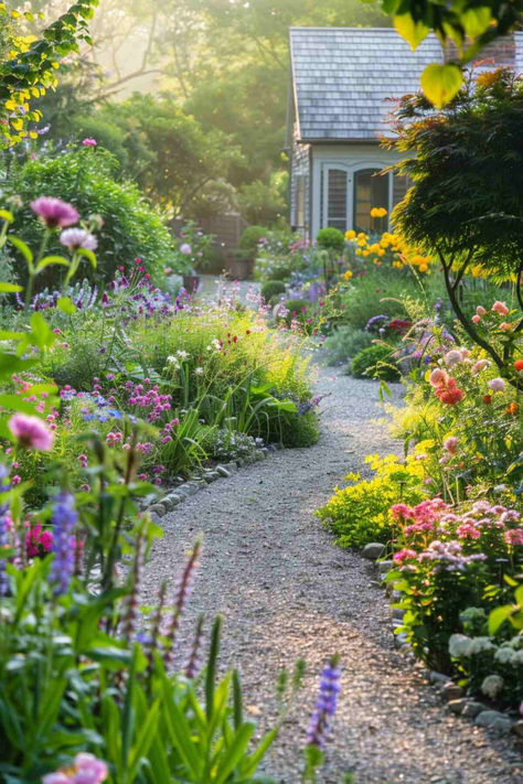 36 Dreamy Cottage Garden Inspirations for a Fairytale Retreat Cottage House Front Yard, House Gardens Ideas, Beautiful Garden Landscape, Lush Cottage Garden, Garden With View, How To Layer Plants In A Garden, European Cottage Garden, Ideas For Flower Gardens, Simple Cottage Landscaping