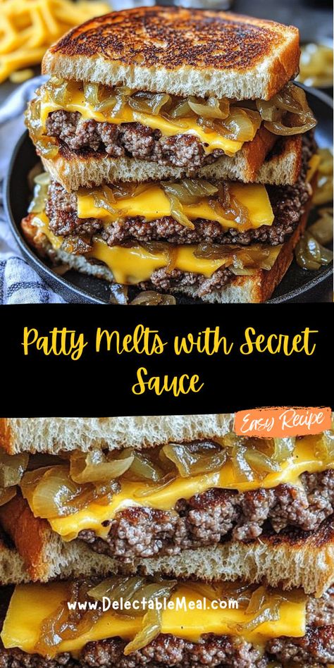 Patty Melts With Secret Sauce, Classic Burger, Patty Melt, Secret Sauce, Rye Bread, Caramelized Onions, Ground Beef, Caramel, Sandwiches