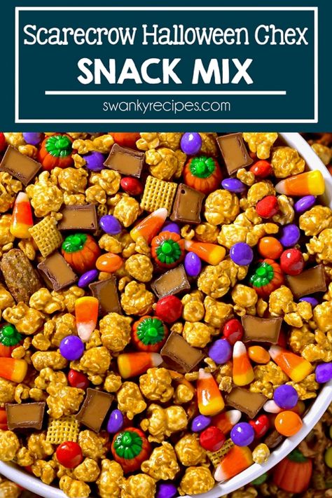 Pecan Snowballs - Swanky Recipes Scarecrow Crunch Snack, Harvest Mix Candy Corn, Fall Snack Mixes No Bake, Harvest Snack Mix Recipes, Easy Quick Halloween Treats, Candy Corn Bowl, Candy Corn Trail Mix Recipes, Candy Corn Snacks, Store Bought Party Snacks