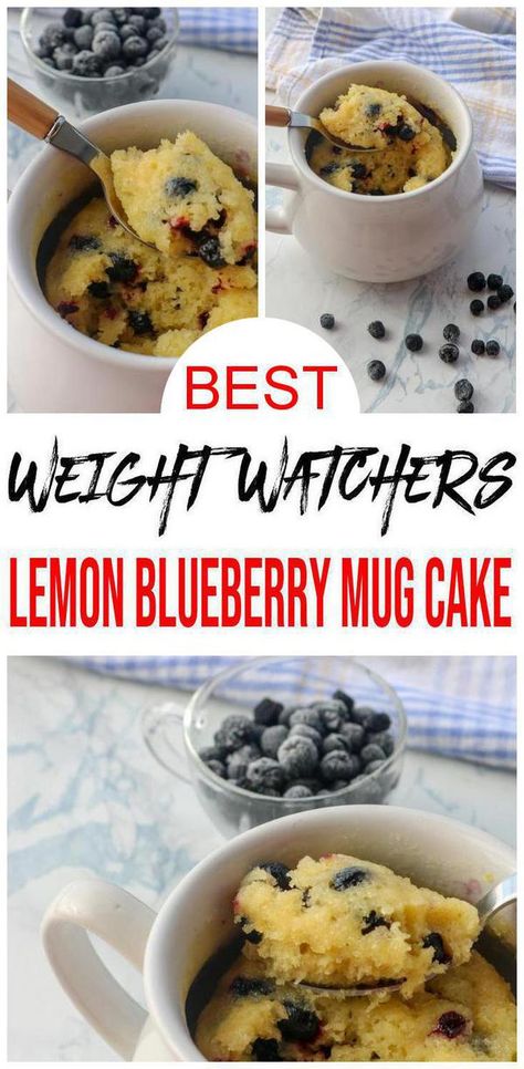 Amazing Weight Watchers Lemon Blueberry Cake In A Mug recipe you will love to make. Enjoy a healthy diet with this Weight Watchers microwave mug cake recipe for the best blueberry lemon cake recipe. Weight Watchers diet lemon blueberry mug cake for 1 is a great breakfast, snack or desserts. Weight Watchers recipe for homemade not store bought cake  #ww #smartpoints #blueberry Lemon Blueberry Mug Cake, Weight Watcher Mug Cake, Blueberry Mug Cake, Weight Watchers Cake, Microwave Mug Recipes, Light Eating, Microwave Mug, Lemon Mug Cake, Ww Recipe