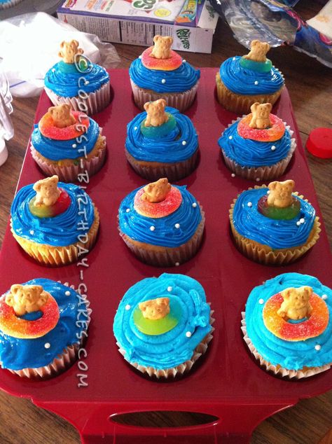 Waterpark Birthday Cake, Waterpark Cake, Swim Party Cupcakes, Cake Ideas For Teens, Birthday Cake Ideas For Teens, Pool Cupcakes, Pool Cakes, Pool Birthday Cakes, Swimming Pool Cake