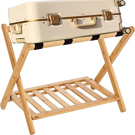 Amazon.com: Folding Luggage Rack for Guest Room Foldable luggage Racks for Suitcase Stand with Nylon Straps,Luggage Stand Double Tiers Bamboo Luggage Holder with Shelf for Bedroom,Hotel,No Assembly Required : Home & Kitchen Suitcase Stand, Luggage Stand, Shelf For Bedroom, Luggage Racks, Luggage Rack, Bedroom Hotel, Guest Room, Home Kitchen, Hotel