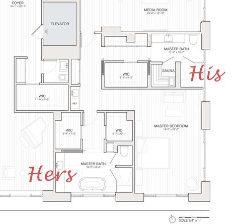 Separate Master Bathrooms, Dual Master Bathrooms, Separate His And Hers Bathroom Master Baths, Master Bath His And Hers Layout, His And Her Ensuite, House Plans With His And Her Master Bathrooms, His And Her Closets Walk In Master Suite Layout, His And Her Separate Master Bathrooms, His And Her Master Bath Floorplan