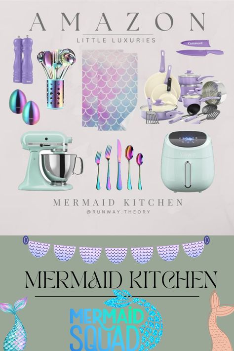 Mermaid Kitchen Backsplash, Mermaid Kitchen Decor, Unicorn Kitchen, Pink And Teal Kitchen Decor, Mermaid Kitchen, Mint Kitchen Decor, Aqua Kitchen Appliances, Mint Kitchen, Rose Gold Kitchen