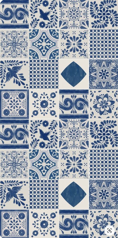 Flooring Terrazzo, Blue And White Tile, Motif Art Deco, Mexican Tile, Tile Wallpaper, Tile Pattern, Pattern Play, Vinyl Wallpaper, Tile Art