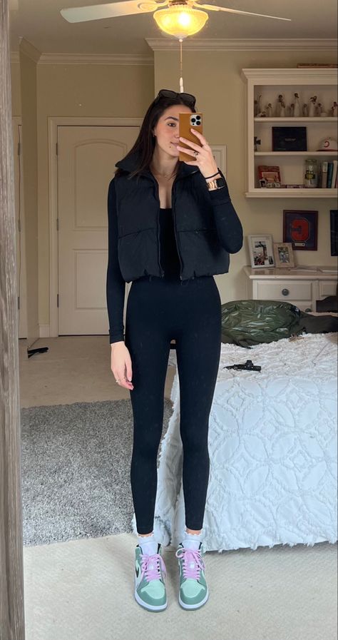 Black One Piece Outfit Jumpsuit, Black Jumpsuit With Jacket, Jumpsuit Outfit Casual Sneakers, Yoga Jumpsuit Outfit, Workout Jumpsuit Outfit, Tight Jumpsuit Outfit, Black Tracksuit Outfit, Jumpsuit Outfit With Jacket, Black Jumpsuit Outfit Casual