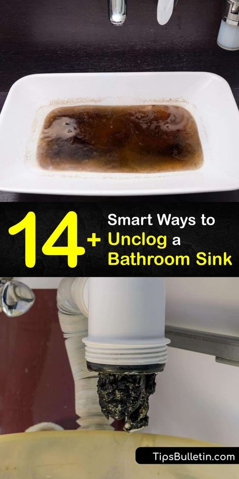 Follow our steps for removing a sink clog and keep the bathroom sink drain free from soap scum and debris. Regular drain cleaning is necessary to remove buildup. It’s easy to clean a clogged drain with boiling water, white vinegar, and baking soda. #unclog #bathroom #sink Unclog Bathroom Sink, Clogged Sink Bathroom, Homemade Drain Cleaner, Unclog Sink, Slow Drain, Diy Household Cleaners, Unclog Drain, Drain Cleaners, Bathroom Drain