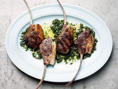 Grilled Lamb Chops with Mint Salsa Verde Recipe | Saveur Mint Salsa, Best Lamb Recipes, Anchovy Recipes, Lamb Patties, Cumin Lamb, Lamb Ragu, Lamb Loin Chops, Salsa Verde Recipe, Lamb Kebabs