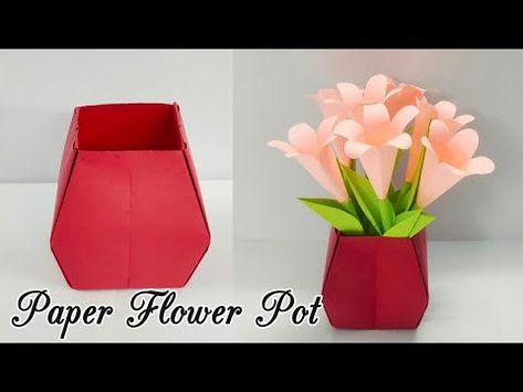 Origami Flower Pot, Paper Flower Pot, Flower Pot Diy, Easy Flower Making, Make A Paper Flower, Pot Diy, How To Make Origami, Diy Flower Pots, Easy Flower