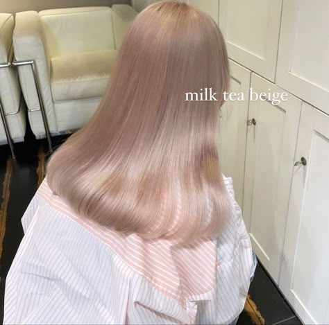 Blonde Hair Pink Undertones, Korean Hair Color No Bleach, White Milk Tea Hair, Milk Tea Blonde Hair Color, Pearl Beige Hair, Milk Pink Hair, Milkshake Hair Color, Milk Tea Beige Hair, Milk Tea Blonde Hair