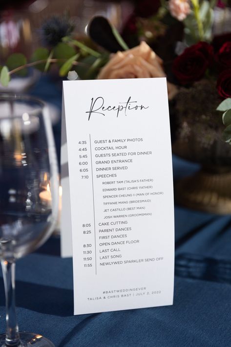 Reception Dinner Menu Ideas, Wedding Program Reception, Reception Program Ideas, Wedding Reception Program Ideas, Reception Schedule, Wedding Reception Schedule, Classy Wedding Reception, Menus Design, Crete Wedding