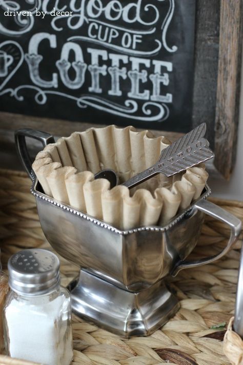 Organizing the Kitchen: Our New Coffee Station - Driven by Decor - loving the trophy filter storage! Coffee Station Ideas, Coffee Station Kitchen, Coffee Bar Station, Driven By Decor, Coffee Stations, Home Coffee Stations, Desert Living, Decor Ikea, Coffee Bar Ideas