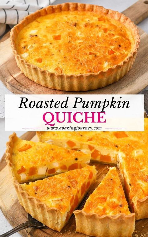 Pumpkin Quiche, Savoury Pie, Pumpkin Recipes Dinner, Vegan Quiche, Pumpkin Breakfast, Quiche Recipes Easy, Egg Custard, Veg Dishes, Roasted Pumpkin