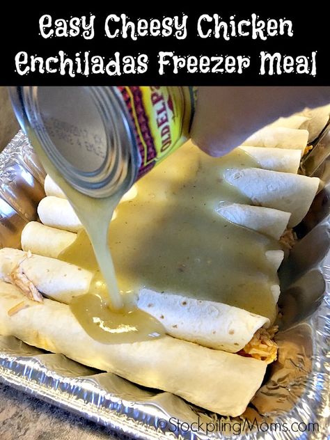 Freezer Enchiladas, Chicken Enchiladas Freezer Meal, Frozen Enchiladas, Easy Cheesy Chicken, Easy Chicken Enchilada Recipe, Easy Casserole Dishes, Cheesy Chicken Enchiladas, Freezable Meals, Freezer Meal Planning