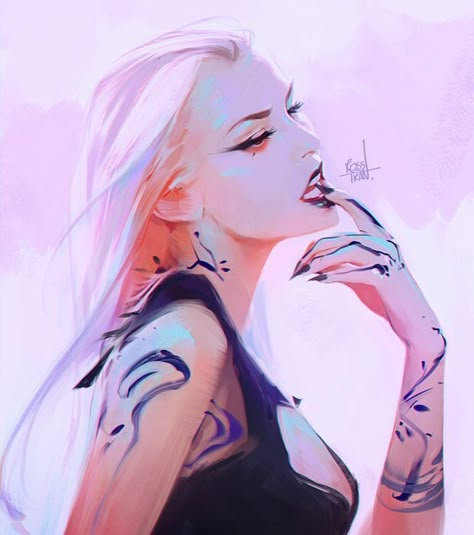 Ross Tran is creating Illustrations and YouTube videos! | Patreon Ross Tran, 11 Tattoo, Charcoal Drawings, Art Et Illustration, Arte Fantasy, Art And Illustration, White Hair, Urban Art, Tattoo Art