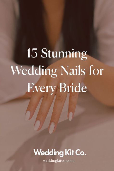 woman-showing-her-wedding-nails-and-engagement-ring Bride Nail Color Wedding, Bride Nails Oval Shape, Wedding Manicure And Pedicure Brides, Simple Bridal Manicure, Off White Wedding Nails For Bride, Classic Nails For Wedding, Brides Nails For Wedding White, Wedding Nail Trends 2024, Classic Bride Nails