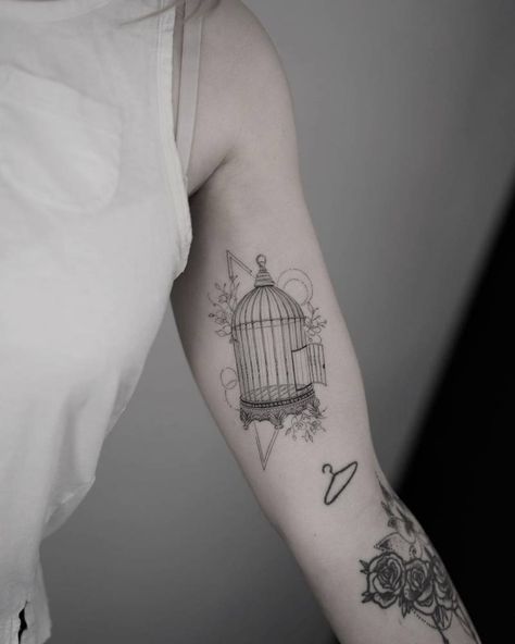 Bird Cage Tattoos, Bird Cage Tattoo, Birdcage Tattoo, Cage Tattoo, Bird In A Cage, Cage Tattoos, K Tattoo, Mommy Tattoos, Cute Little Tattoos