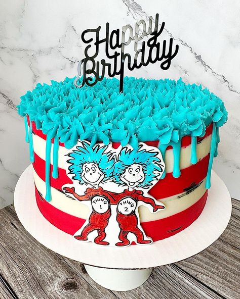 “Today you are you, that is truer than true. There is no one alive that is youer than you!” -Dr. Seuss 8” vanilla cake with chocolate… | Instagram Cat In The Hat Birthday Cake, Cat In The Hat Cake Ideas, Cat In The Hat Cake, Dr Seuss Birthday Cake, Cat In The Hat Birthday Party, Dr Suess Cakes, Dr Seuss Cake, Doctor Suess Birthday, Dr Seuss Birthday Party