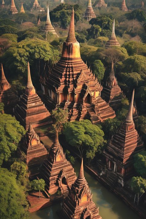 Ancient cities of Thailand   #thai Ancient City Thailand, South East Asia Architecture, Thailand Architecture Traditional, Thailand Villages, Thailand Buildings, Laos Aesthetic, Environment Moodboard, Thai Aesthetic, Thailand Landscape