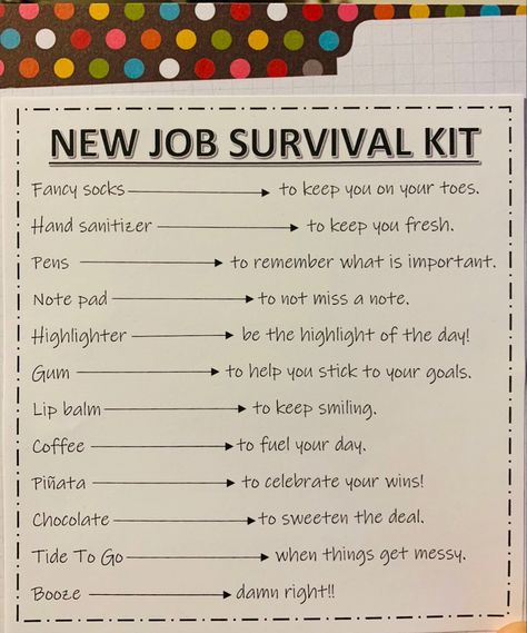 New Job Survival Kit For Him, Good Luck At New Job Gift, New Job Survival Kit For Her Gift Baskets, Co Worker Good Bye Gift, New Office Job Gift Basket, Intern Welcome Kit, Leaving Job Gift Ideas For Coworkers Diy, Co Worker Farewell Party, Staff Leaving Gift Ideas