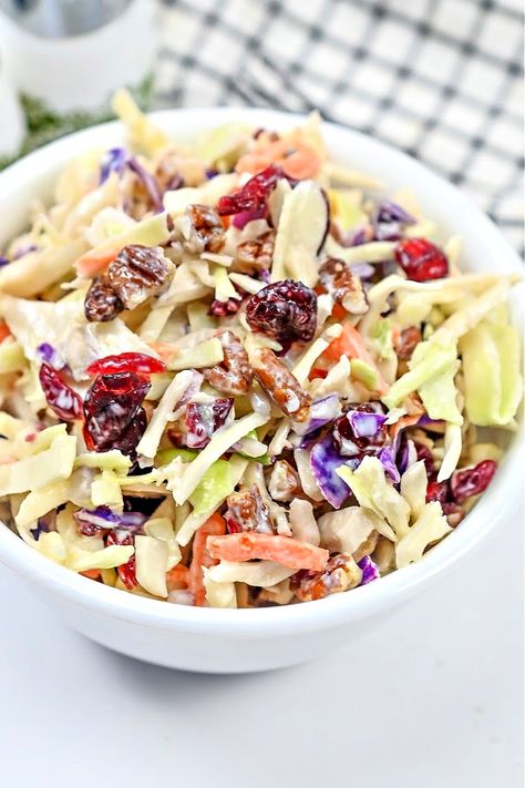 Low Carb Cranberry Pecan Slaw - Easy Healthy Side Dish Keto Slaw, Keto Coleslaw, Easy Healthy Side Dishes, Big Family Dinner, Healthy Side Dish, Bbq Sides, Side Dishes For Bbq, Slaw Recipes, Pecan Recipes