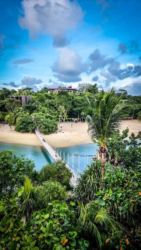 view of Palawan Beach from aerial viewpoint Santosa Island Singapore, Palawan Beach, Singapore Aesthetic, Singapore Sentosa, Sentosa Island Singapore, Singapore Things To Do, Singapore Attractions, Singapore Itinerary, Travel Instagram Ideas