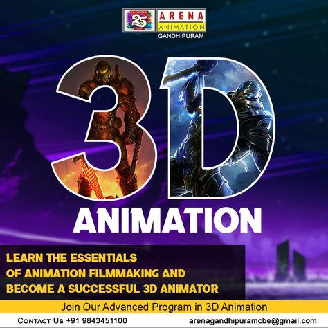 Advanced Program in 3D Animation offered by Arena Animation is a comprehensive course designed to equip you with the skills and knowledge needed for a successful career in the animation industry. From pre-production to post-production, you will learn the complete process of animation filmmaking and get hands-on training in the latest animation software tools. Join the course and get ready for an exciting career in 3D animation. At Arena Animation, we provide various training programs for stude Animation Industry, Arena Animation, Animation Software, Successful Career, Pre Production, Post Production, Post Design, Poster Making, 3d Animation