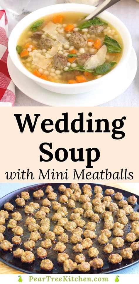 Italian Meatball Wedding Soup, Italian Wedding Soup Ground Chicken, Homemade Wedding Soup, Ina Garten Recipes Italian Wedding Soup, Italian Wedding Soup With Ditalini, Meatball Wedding Soup, Chicken Soup With Meatballs, Wedding Soup Recipe Easy, Wedding Soup With Chicken And Meatballs