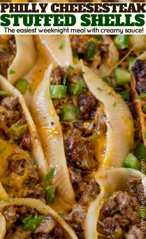 Cheesesteak Stuffed Shells, Jumbo Shell Recipes, Recipes Oven, Stuffed Shells Recipe, Beef Casserole Recipes, Oven Chicken, Philly Cheesesteak, Pasta Dinner Recipes, Thigh Recipes