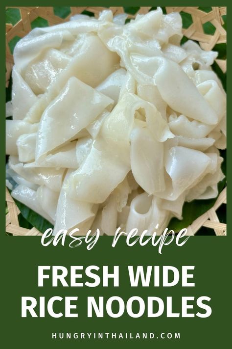 This recipe shows you how to make fresh wide rice noodles from scratch. Use them in your favorite Thai dishes like Pad See Ew and Rad Na for an authentic taste. Making Fresh Rice Noodles, Diy Rice Noodles, Fresh Rice Noodles, Rice Flakes Recipe Dishes, How To Make Rice Noodles Homemade Pasta, Fresh Rice Noodle Recipes, Homemade Rice Noodle Recipes, Rice Noodles Recipe Easy, How To Make Rice Noodles