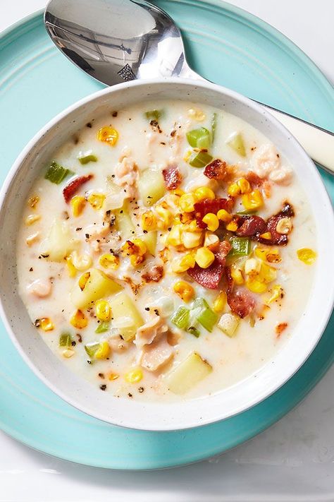 Clam And Corn Chowder Recipe, Corn Clam Chowder, Claim Chowder, Crab Chowder, Menu Recipes, Mind Diet, Chowder Soup, Seafood Chowder, Chowder Recipe