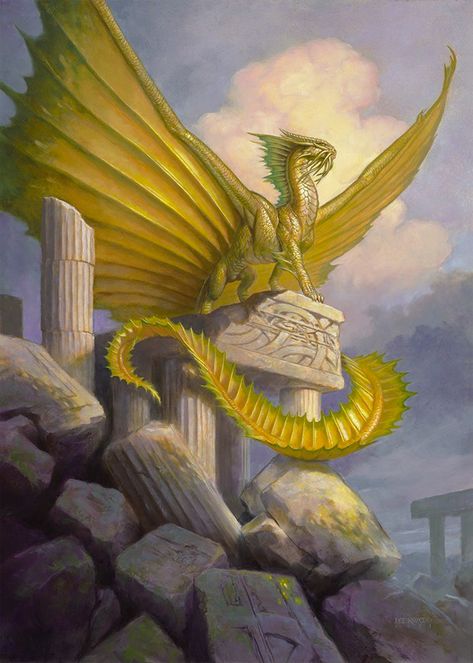 DRAGONS — The Art of Todd Lockwood Ancient Gold Dragon, Gold Dragon Art, Todd Lockwood, Dragon Poses, Legendary Dragons, Ancient Dragon, Bronze Dragon, Dnd Dragons, Creature Artwork