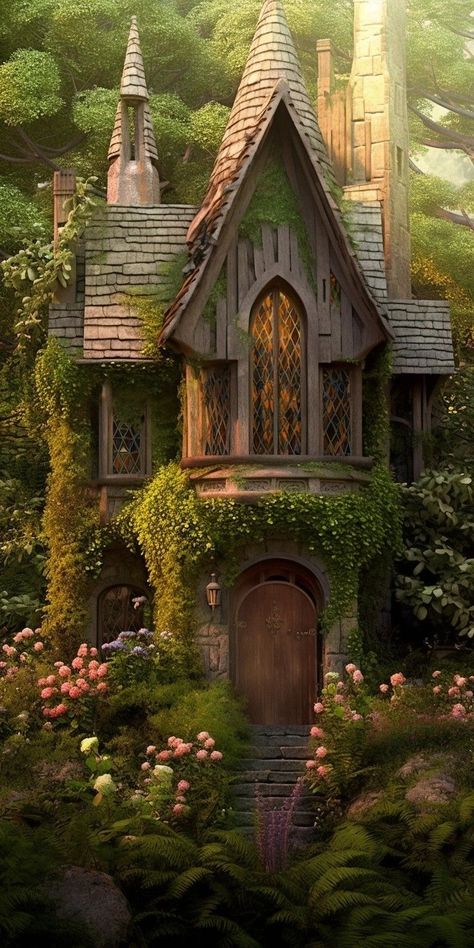 Mystical House Exterior, Fairytale Cottage Floor Plans, Cottage Castle, Fairy Cottage House, Whimsical Architecture, Fairy Cottages, Medieval Cottage, Fairytale Houses, Fantasy Cottage