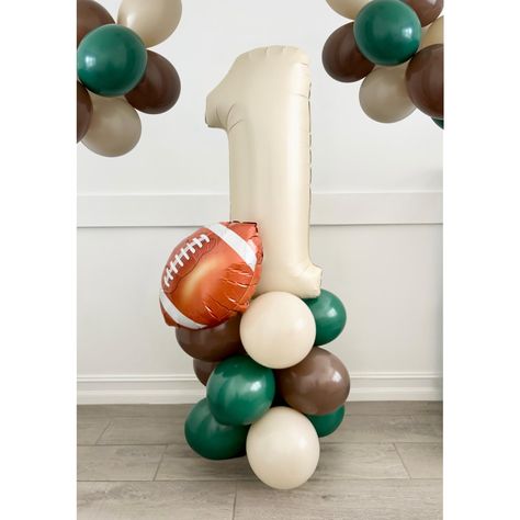 Baseball Balloon Tower~Rookie of the Year First Birthday Theme~Baseball Party~Rookie Year~First Birthday~Baseball Balloon~Baseball Party First Year Down Backdrop, Football Balloon Arch, Balloon Baseball, Balloon Football, Kids Football Parties, 3rd Birthday Party For Boy, Football Theme Birthday, Football First Birthday, 3 Balloon