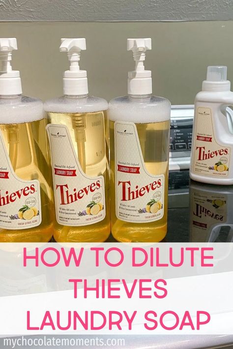 How to dilute Thieves laundry soap and make three bottles out of one   #youngliving #essentialoils #younglivingessentialoils #DIY #laundrytips Young Living Laundry Detergent Dilution, Young Living Laundry Detergent, Thieves Cleaner Recipe, Thieves Laundry Soap, Diy Thieves, Essential Oils For Laundry, Laundry Soap Recipe, Diy Laundry Soap, Laundry Detergent Recipe