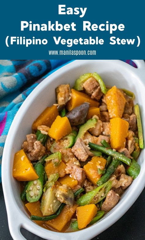 Easy Pinakbet Recipe - Manila Spoon Pinakbet Recipe, Filipino Vegetable Recipes, Hawaiian Dishes, Filipino Cuisine, Healthy Food Menu, Shrimp Paste, Vegetable Dish, Vegetable Stew, Delicious Vegetables