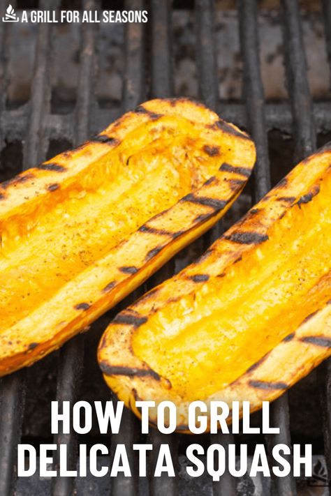 Grilled Delicata Squash is easy to make and bursts with flavor. The natural sweetness and the warm, creamy center make this the perfect side to a winter dish but it is light enough to enjoy during a summer BBQ too! Butternut Squash On The Grill, Bbq Squash, Squash On Grill, Roasting Delicata Squash In Oven, Grilled Delicata Squash Recipe, Grilled Delicata Squash, Parmesan Crusted Delicata Squash, Parmesan Delicata Squash, Squash Delicata