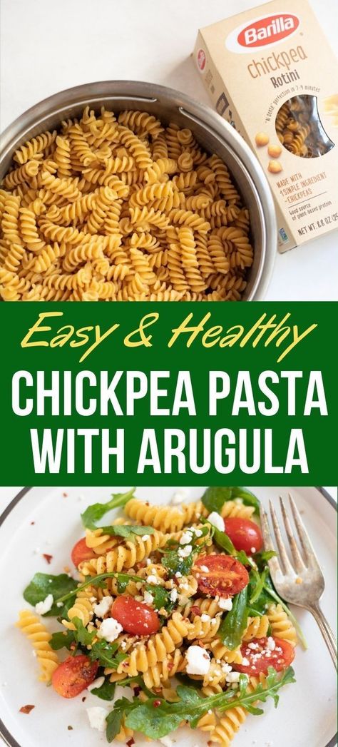 Chickpea Pasta Meal Prep, Chickpea Rotini Recipes, Chickpea Noodle Recipes, Chickpeas Pasta Recipes, Chick Pea Pasta Recipe, Chickpea Pasta Recipes, Pasta Recipes Healthy, Pasta With Arugula, Rotini Pasta Recipes