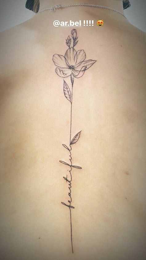 Simple Tattoo Fonts, Girl Spine Tattoos, Font Tato, Flower Spine Tattoos, Rib Tattoos For Women, Mads Lewis, Hidden Tattoos, Flower Tattoo Back, Hip Tattoos Women