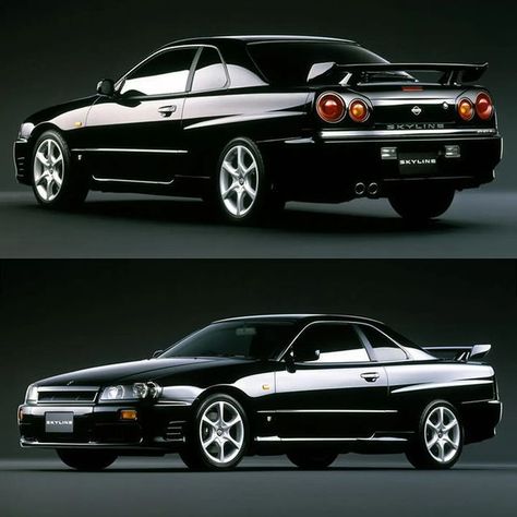 Japanese Tarmac Icons on Instagram: "1998 Nissan Skyline 25GT-Turbo (ER34). . In May '98 the 10th Skyline generation debuted in Japan in two different flavours: a 2-door coupé and a 4-door sedan. The Skyline got this time more agressive, less round styling-wise than the previous R33 generation. From all the versions offered, the GT-Turbo was the top one of the coupé lineup until the arrival of the almighty GT-R in '99. The GT-Turbo was powered by a 2.5L. In-line-6 DOHC 24-Valve turbo-intercooled Nissan Skyline R33, Skyline R33, Skyline R34, Nissan Gt, Gt R, Nissan Skyline, Jdm, Nissan, Bmw Car