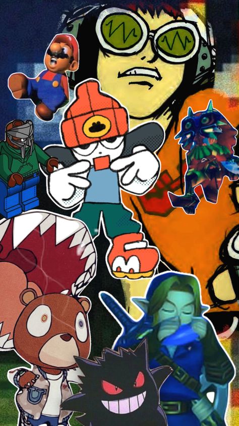 Gamer Mood board #gamer #vintage #n64 #mfdoom #myfirstshuffle #aesthetic #collage Vintage Game Aesthetic, N64 Wallpaper, Games Wallpaper Videogames, Y2k Video Games, Parappa The Rapper Wallpaper, Nintendo 64 Aesthetic, Collage Ideas Aesthetic, N64 Aesthetic, Video Games Aesthetic