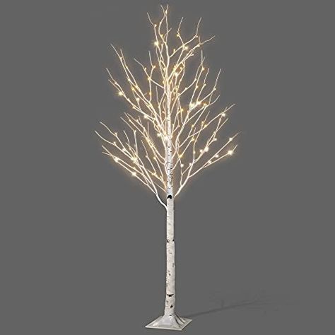 NETTA 6FT Birch Twig Tree With 160 Warm White LED Lights, With Time And 8 Lighting Modes, Indoor Or Outdoor Use-White... White Twig Tree, Gold Tree Skirt, Twig Christmas Tree, Twig Tree, Warm White Led Lights, Led Tree, Bright Homes, Gold Tree, Christmas Shop