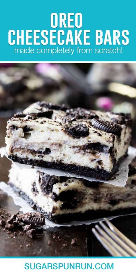 Cheesecake Treats, Simple Cheesecake, Oreo Cheesecake Bars, Cheesecake Bars Easy, No Bake Oreo Cheesecake, Cookies And Cream Cheesecake, Cream Cheese Bars, Homemade Snickers, Cheesecake Bar Recipes