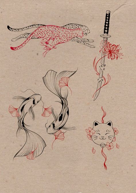 Cool Animal Tattoos For Women, Tin And Yang Tattoo, Year Of Dog Tattoo, Cute Koi Fish Tattoo, Japanese Art Tattoo Women, Koi Fish Neck Tattoo, Chinese Shoulder Tattoo, Koi Fish Knee Tattoo, Japanese Fine Line Tattoo