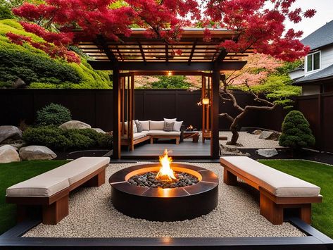 Find Peace at Home: Zen Garden Ideas Illustrated by AI Zen Landscape Design, Home Zen Garden, Zen Backyard Ideas, Zen Garden Ideas, Japanese Fire, Modern Japanese Homes, Kitchen Layouts With Island, Small Japanese Garden, Zen House