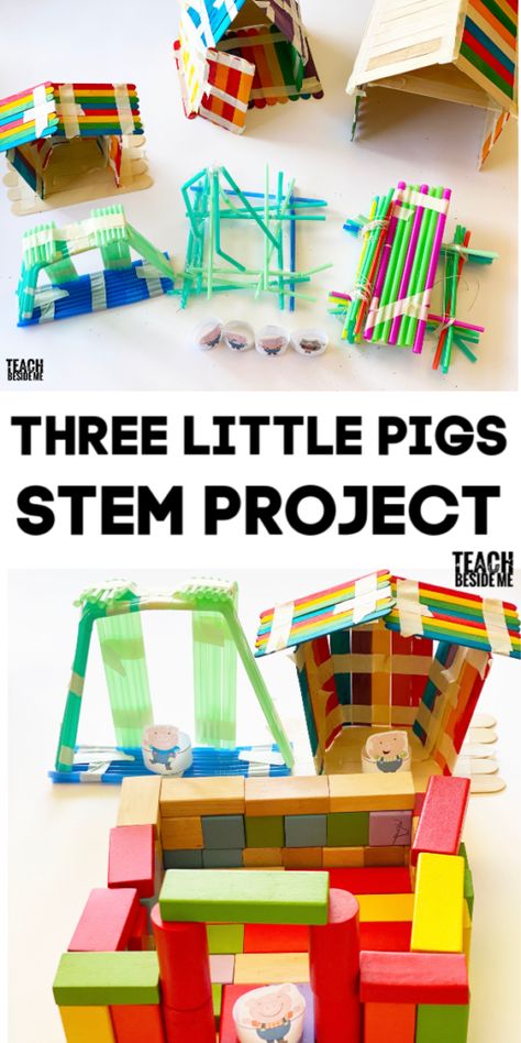 Kids Stem Projects, 3 Little Pigs Activities, Fairy Tale Stem, Fairy Tales Preschool, Fairy Tale Activities, Kindergarten Stem, Stem Projects For Kids, Stem Classes, Preschool Stem